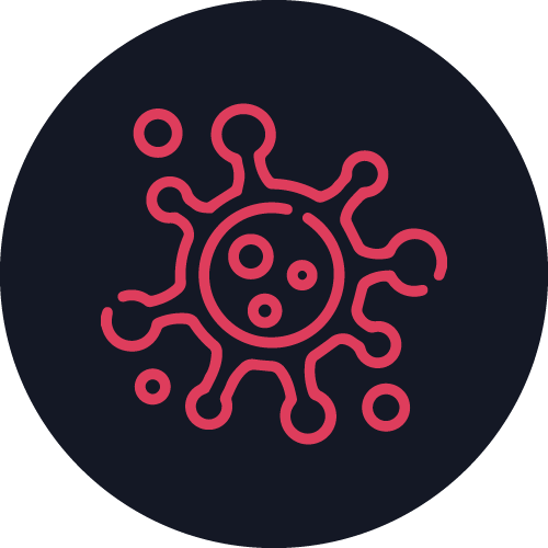 An icon with a stylized microbe.